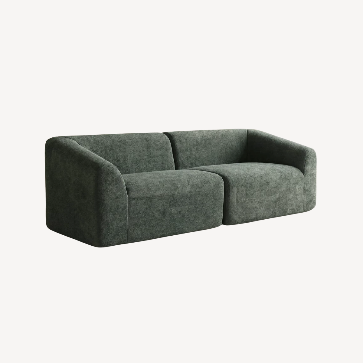 Canapé 3 places vert en tissu chenille, accoudoirs et assise rembourrés