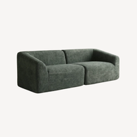 Canapé 3 places vert en tissu chenille, accoudoirs et assise rembourrés