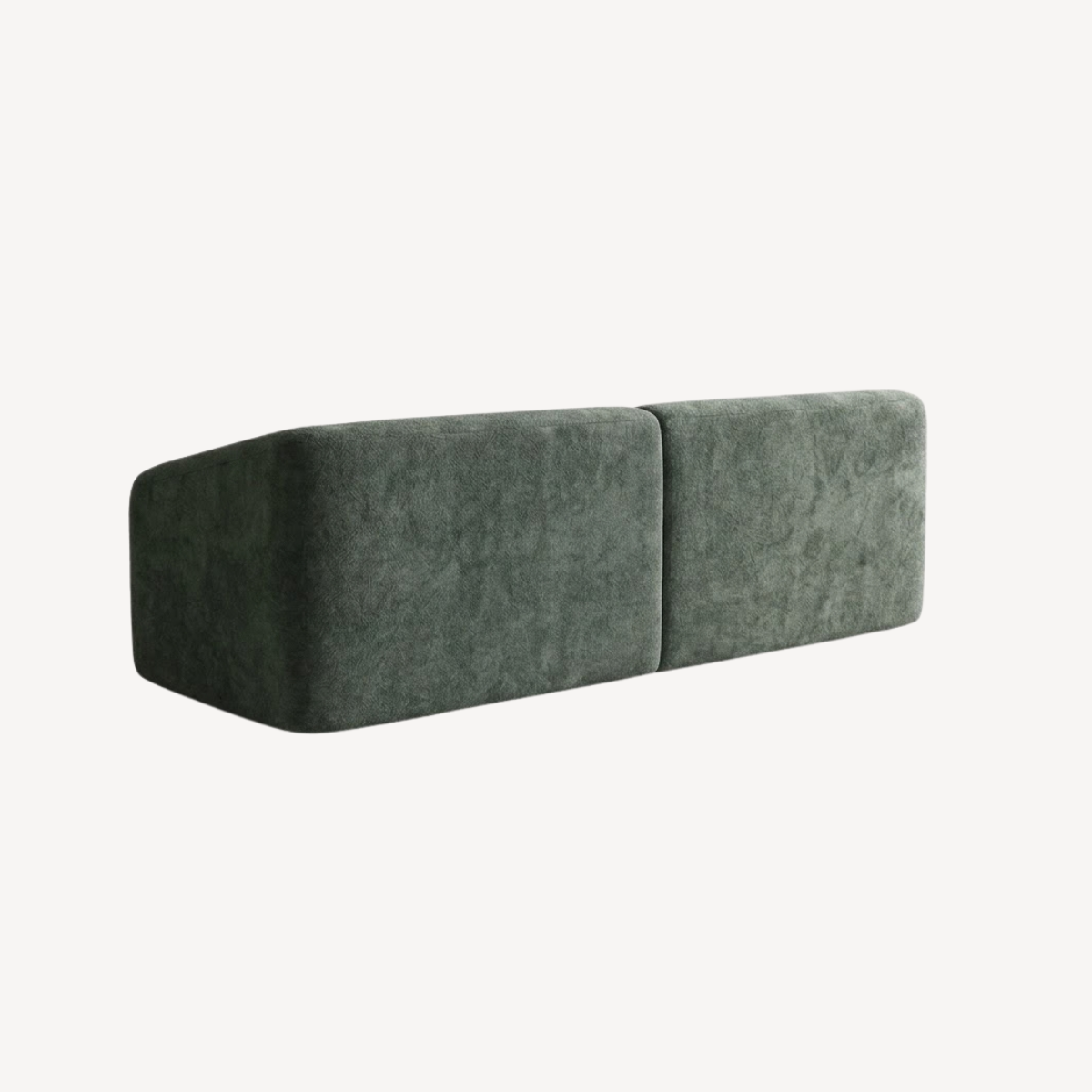 Canapé 3 places vert en tissu chenille, vue de côté, dossiers et accoudoirs pleins