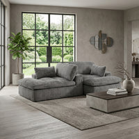 Canapé modulable 2 places en velours côtelé gris, vue en intérieur avec dossier et coussins