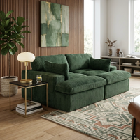 Canapé modulable 2 places en velours côtelé vert foncé, dossier rembourré
