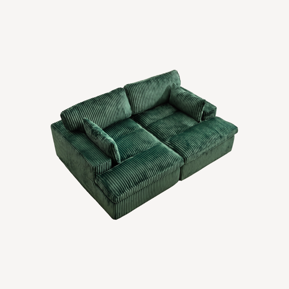 Canapé modulable 2 places en velours côtelé vert foncé, vue de dessus