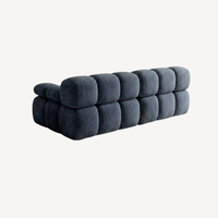 Canapé droit 2 places en chenille compressée, bleu nuit, accoudoirs et dossier en coussins.