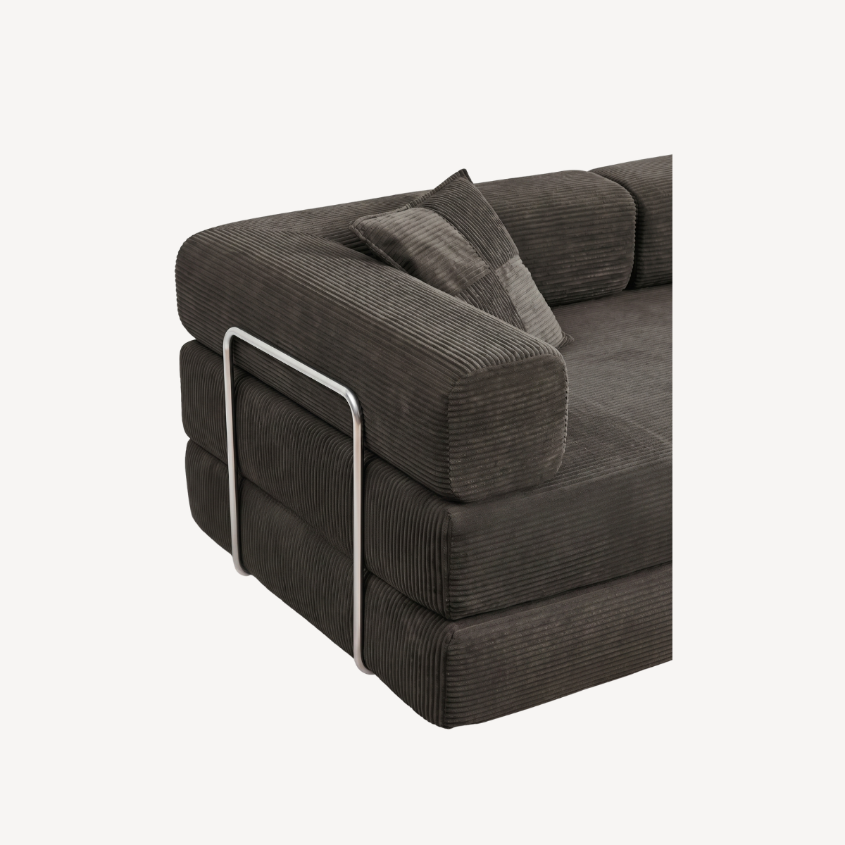 Canapé 2 places anthracite en velours côtelé, accoudoirs avec poignées métalliques