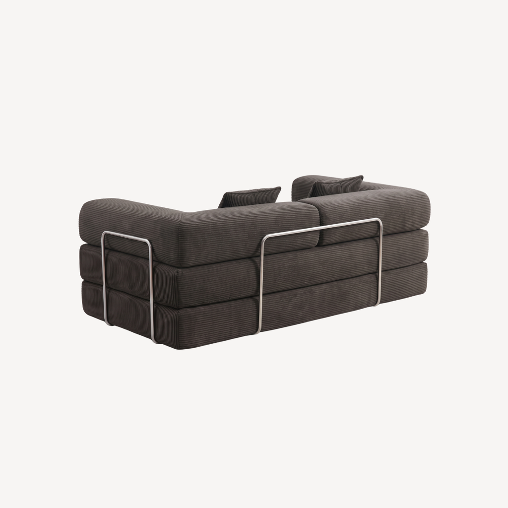 Canapé modulable 2 places anthracite, assise et dossier avec coussins, poignées métal