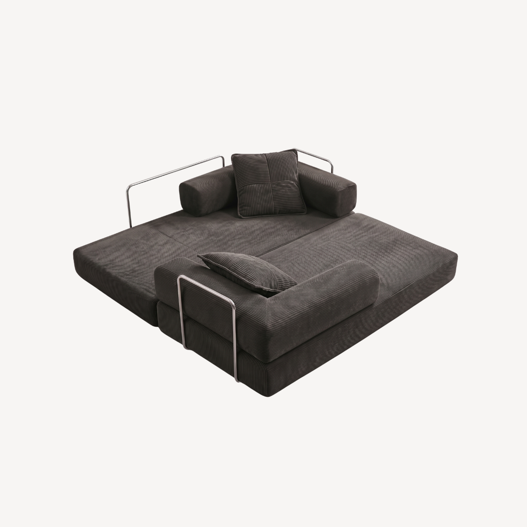 Canapé-lit 2 places anthracite, vue de dessus, matelas et accoudoirs relevables