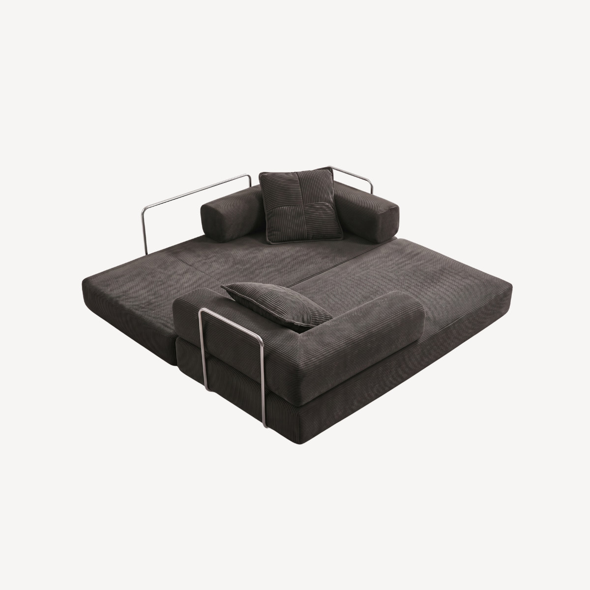 Canapé-lit 2 places anthracite, vue de dessus, matelas et accoudoirs relevables