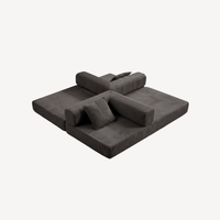 Canapé modulable anthracite en velours côtelé, vue dessus avec coussins et dossiers