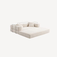 Canapé modulable 2 places en velours côtelé blanc, assise longue et coussins décoratifs