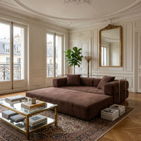 Canapé modulable velours côtelé brun, grande assise et dossiers rembourrés