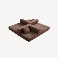 Canapé modulable velours côtelé brun en couchage, coussins de tête et banquettes