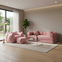 Fauteuil 1 place en fourrure rose avec repose-pied assorti