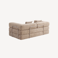 Canapé modulable 2 places en velours côtelé sable, accoudoirs rectangulaires et coussins