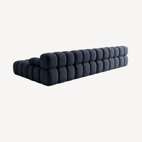 Canapé en U modulable en chenille bleu foncé, coussins capitonnés, accoudoirs arrondis