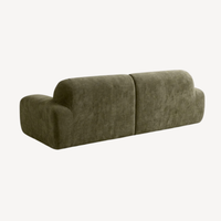 Canapé 3 places en chenille vert olive, dossier et accoudoirs arrondis, assise en 3 blocs
