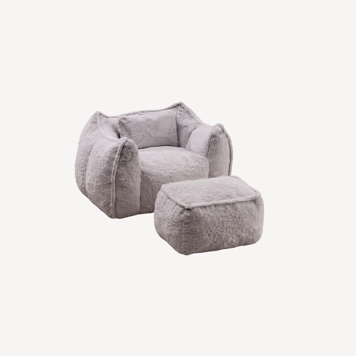 Fauteuil 1 place en fourrure gris clair avec repose-pied assorti