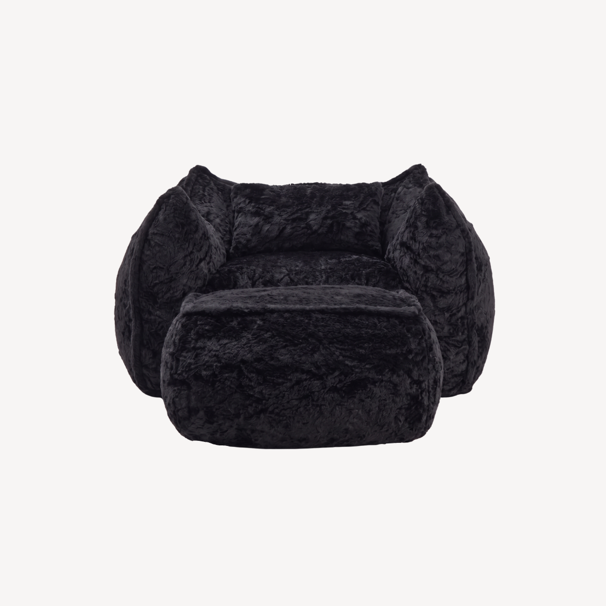 Fauteuil 1 place en fourrure noire, assise et accoudoirs rembourrés