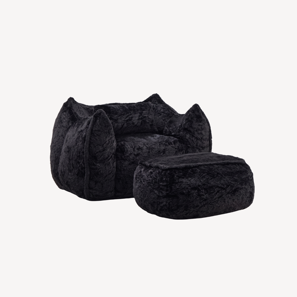 Fauteuil 1 place en fourrure noire et repose-pied rectangulaire