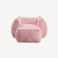Fauteuil 1 place en fourrure rose, repose-pied moelleux assorti