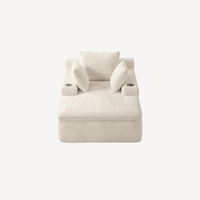 Fauteuil compressé 1 place en velours côtelé blanc, coussins de tête et accoudoirs.