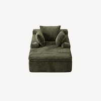 Fauteuil 1 place en velours côtelé vert olive, dossier rembourré et coussins inclinés