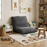 Pouf gris en velours côtelé, assise modulable avec dossier haut rembourré