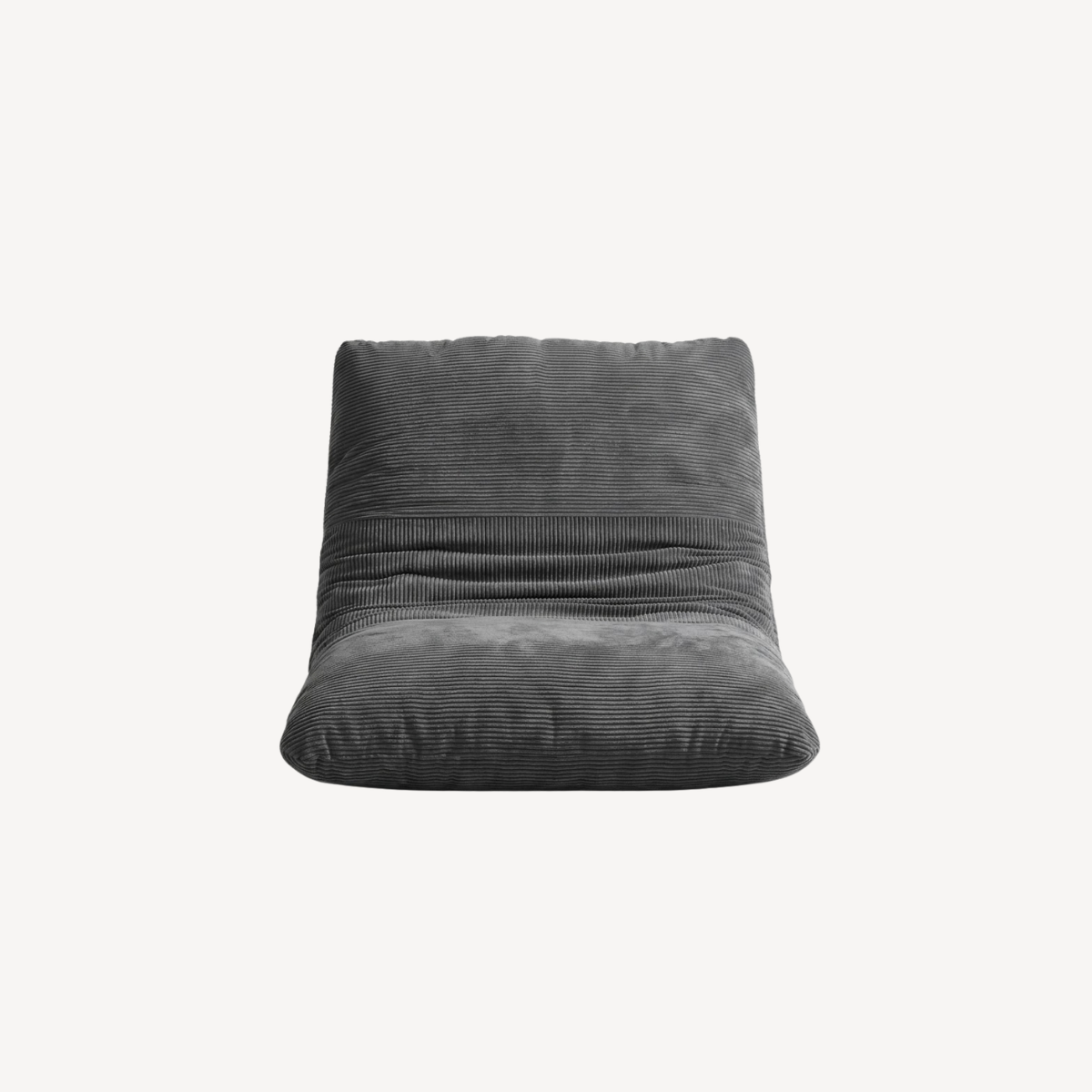 Pouf gris en velours côtelé, face avant, dossier et assise en couches