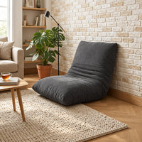 Pouf gris en velours côtelé, assise au sol avec dossier incliné rembourré
